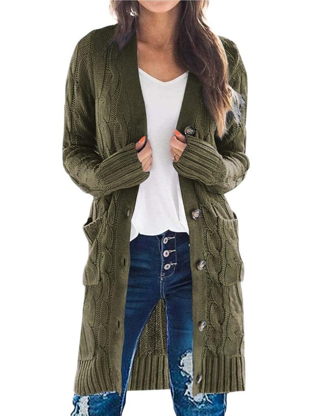 Cozy Women's Cable Knit Button Long Cardigan Sweater - Perfect for Layering!